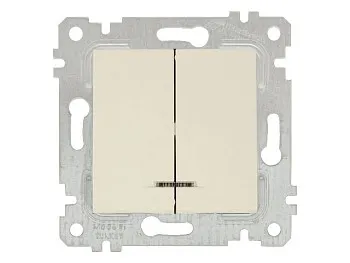 Выключатель 2-клав. (с подсветкой, скрытый, без рамки, винт. зажим) кремовый, RITA, MUTLUSAN