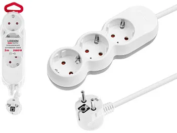 Удлинитель 3м (3 роз., 3,5кВт, с/з, ПВС 3х1,5) LEIDEN ELECTRIC