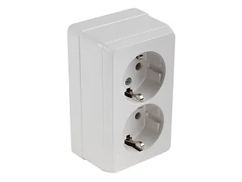 Розетка 2-ая (открытая, с/з) белая, BRON, MUTLUSAN