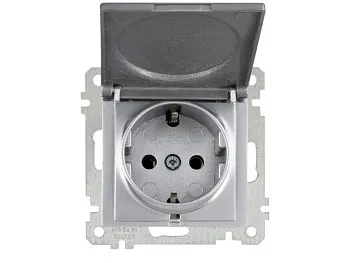 Розетка 1-ая (скрытая, с/з, с крышкой) серебро, ELITRA, MUTLUSAN