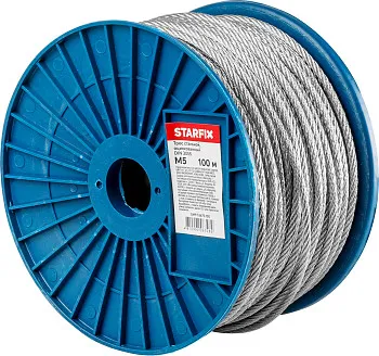 Трос стальной, оцинк. М5 DIN 3055 (бухта 100 м) STARFIX