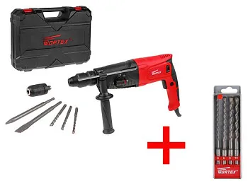 Перфоратор WORTEX RH 2629 в чем. + (2 зубила, 3 сверла) + АКЦИЯ!(буры в подарок)
