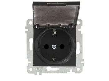 Розетка 1-ая (скрытая, без рамки, с/з, с крышкой) черная, RITA, MUTLUSAN