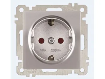 Розетка 1-ая (скрытая, без рамки, с/з, шторки) серебро, DARIA, MUTLUSAN