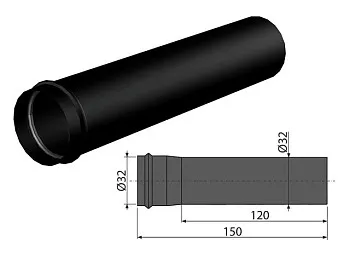 Удлинитель D32 для цельнометалл. раковин. сифонов,черный-мат, Alcaplast