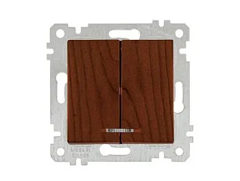 Выключатель 2-клав. (с подсветкой, скрытый, без рамки, винт. зажим) орех, RITA, MUTLUSAN