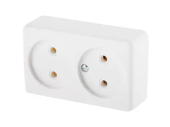 Розетка 2-ая (открытая, б/з) белая, Эконом, Юпитер