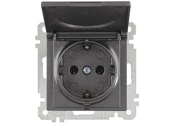 Розетка 1-ая (скрытая, без рамки, с/з, с крышкой) дымчатая, DARIA, MUTLUSAN