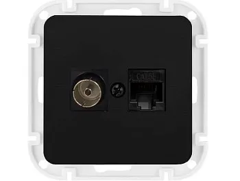 Розетка 2-ая комби компьютерная+телевизионная (скрытая) карбон, Astrum, BYLECTRICA