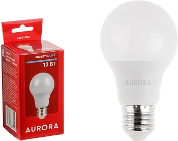 Лампа светодиодная A60 СТАНДАРТ 12Вт 230В E27 6000K AURORA