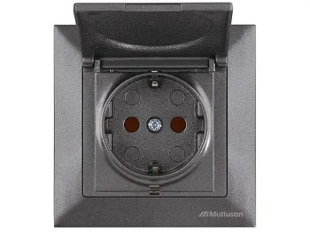 Розетка 1-ая (скрытая, с/з, шторки, с крышкой) дымчатая, DARIA, MUTLUSAN