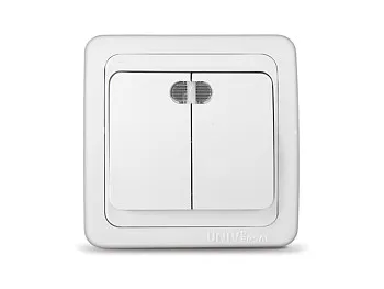 Выключатель 2 клав. с подсветкой (скрытый) белый, Валери, UNIVersal