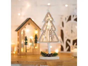 Деревянная фигурка с подсветкой «Елка на подставке» 14,5х5х30 см