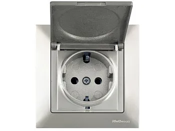 Розетка 1-ая (скрытая, с/з, с крышкой) титан, DARIA, MUTLUSAN