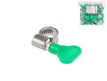 Хомут червячный с ключом "бабочка" 8-12 мм, нерж.сталь (W2) (50 шт в пакете) STARFIX