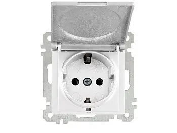 Розетка 1-ая (скрытая, без рамки, с/з, с крышкой) белая, DARIA, MUTLUSAN