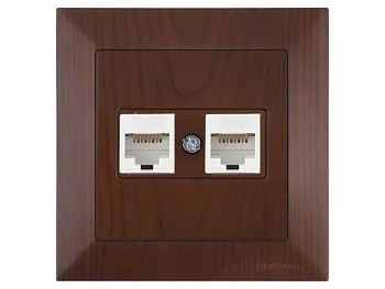 Розетка компьютерная 2xRJ45 (Cat6, скрытая) орех, DARIA, MUTLUSAN