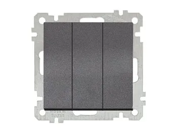 Выключатель 3-клав. (скрытый, винт. зажим) дымчатый, ELITRA, MUTLUSAN
