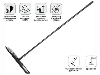 Швабра для пола с насадкой из микрофибры, черная, PERFECTO LINEA