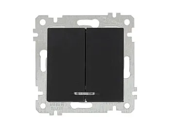 Выключатель 2-клав. (с подсветкой, скрытый, без рамки, винт. зажим) черный, RITA, MUTLUSAN