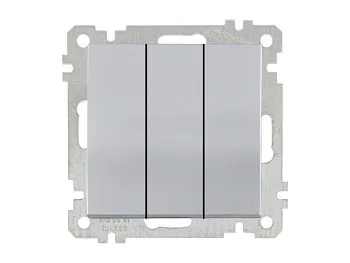 Выключатель 3-клав. (скрытый, винт. зажим) серебро, ELITRA, MUTLUSAN