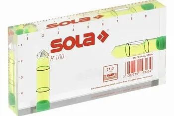Уровень 100 мм 2 глазка акриловый R100  (SOLA)
