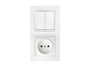 Блок выкл. 2 клав. + розетка (скрытая, б/з) белая, Уют, Bylectrica