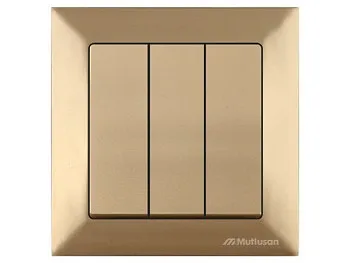 Выключатель 3-клав. (скрытый, винт. зажим) золото, DARIA, MUTLUSAN