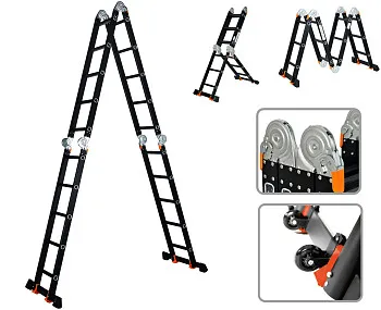 Лестница алюм. многофункц.4х5 ступ.(стрем.-283см,лестн.-580см) 15,5кг BLACK LINE STARTUL (ST9930-05)