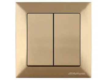 Выключатель 2-клав. (скрытый, винт. зажим) золото, DARIA, MUTLUSAN