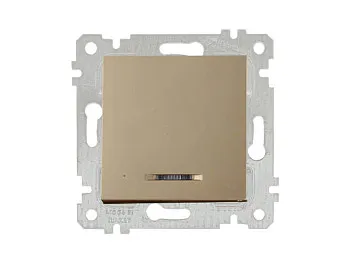 Выключатель 1-клав. (с подсветкой, скрытый, без рамки, винт. зажим) золото, RITA, MUTLUSAN