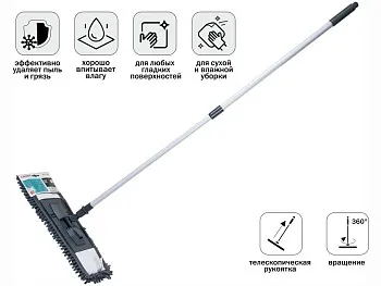 Швабра для пола с насадкой из шенилла, серая, PERFECTO LINEA