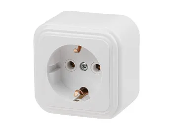 Розетка 1-ая (открытая, с/з) белая, Стандарт, Юпитер