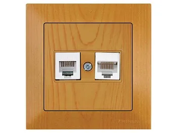 Розетка телефонная + компьютерная (RJ12+Cat5e, скрытая) дуб, DARIA, MUTLUSAN