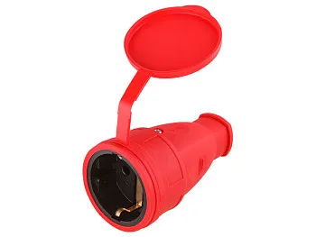 Розетка 1-ая переносная (с/з, 16А, 250В, брызг. защ.) каучук, красная Юпитер