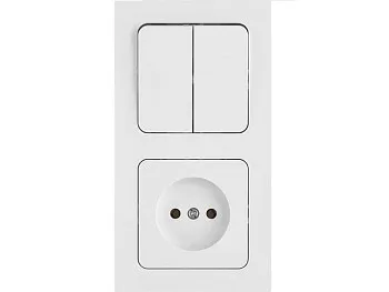 Блок выкл. 2 клав. + розетка (скрытая, б/з) белая, Astrum, BYLECTRICA