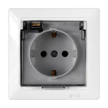 Розетка 1-ая (скрытая, с/з, брызг. защ.) белая, Стиль, Bylectrica