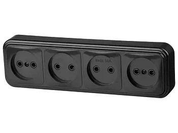 Розетка 4-ая (открытая, б/з) черная, Стандарт, Юпитер