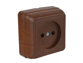 Розетка 1-ая (открытая, б/з) орех, BRON, MUTLUSAN