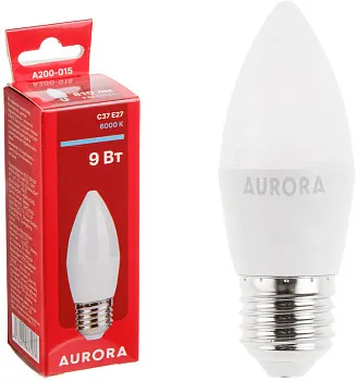 Лампа светодиодная C37 СВЕЧА 9Вт 230В E27 6000K AURORA
