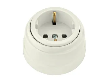 Розетка 1-ая (открытая, с/з) бежевая, Ретро, BYLECTRICA