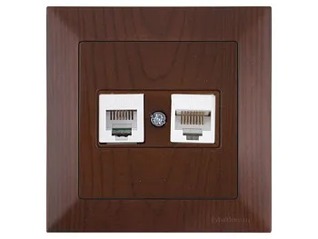 Розетка телефонная + компьютерная (RJ12+Cat5e, скрытая) орех, DARIA, MUTLUSAN