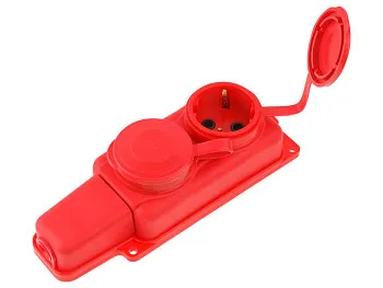 Розетка 2-ая переносная (с/з, 16А, 250В, брызг. защ.) каучук, красная Юпитер