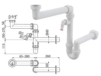 Сифон для мойки экономящий пространство cо штуцером и накидной гайкой 6/4, Alcaplast