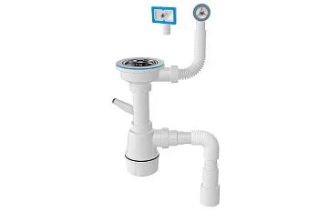 Сифон для кухни, два перелива, латунный винт, выпуск 3 1/2, с гибкой трубой 1/2" - 40/50мм, AV Engin