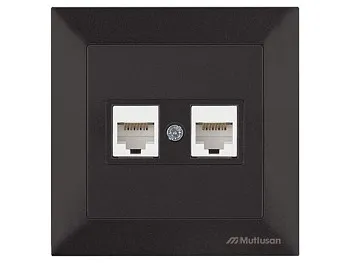 Розетка компьютерная 2xRJ45 (Cat6, скрытая) черная, DARIA, MUTLUSAN