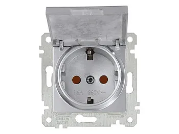 Розетка 1-ая (скрытая, без рамки, с/з, шторки,с крышкой) серебро, RITA, MUTLUSAN