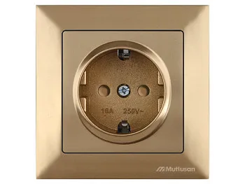 Розетка 1-ая (скрытая, с/з, шторки) золото, DARIA, MUTLUSAN