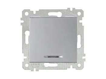 Выключатель 1-клав. (с подсветкой, скрытый, без рамки, винт. зажим) серебро, RITA, MUTLUSAN