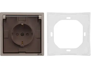Розетка 1-ая с з/к крышкой прозрачн (скрытая, с/з, з/ш, брызг. защ.) песочная, Carre, BYLECTRICA
